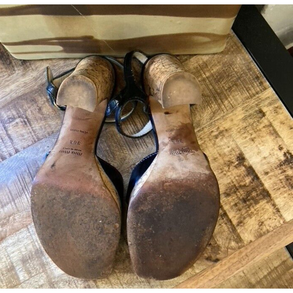 Miu Miu Black Patent Leather & Cork Heels, Vintage early 2000's VG! - Picture 5 of 16